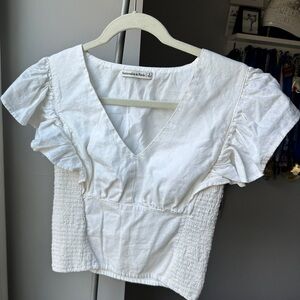 Abercrombie & Fitch White Puff Sleeve Crop Blouse
